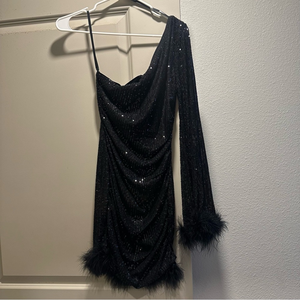 Windsor Black Sequin One-Shoulder Dress